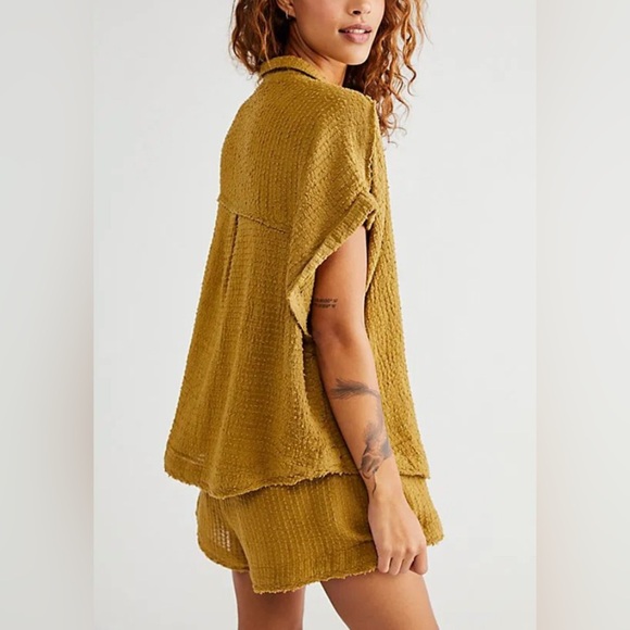 Free People - All Aboard Waffle Button Down Short Sleeve Short Romper Size Med - Picture 2 of 14